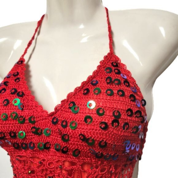 Sexy Sequin Crop Top Halter Top Tank Top NEW - Picture 3 of 11